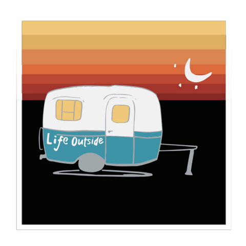 Life Outside Sunset Camper Sticker